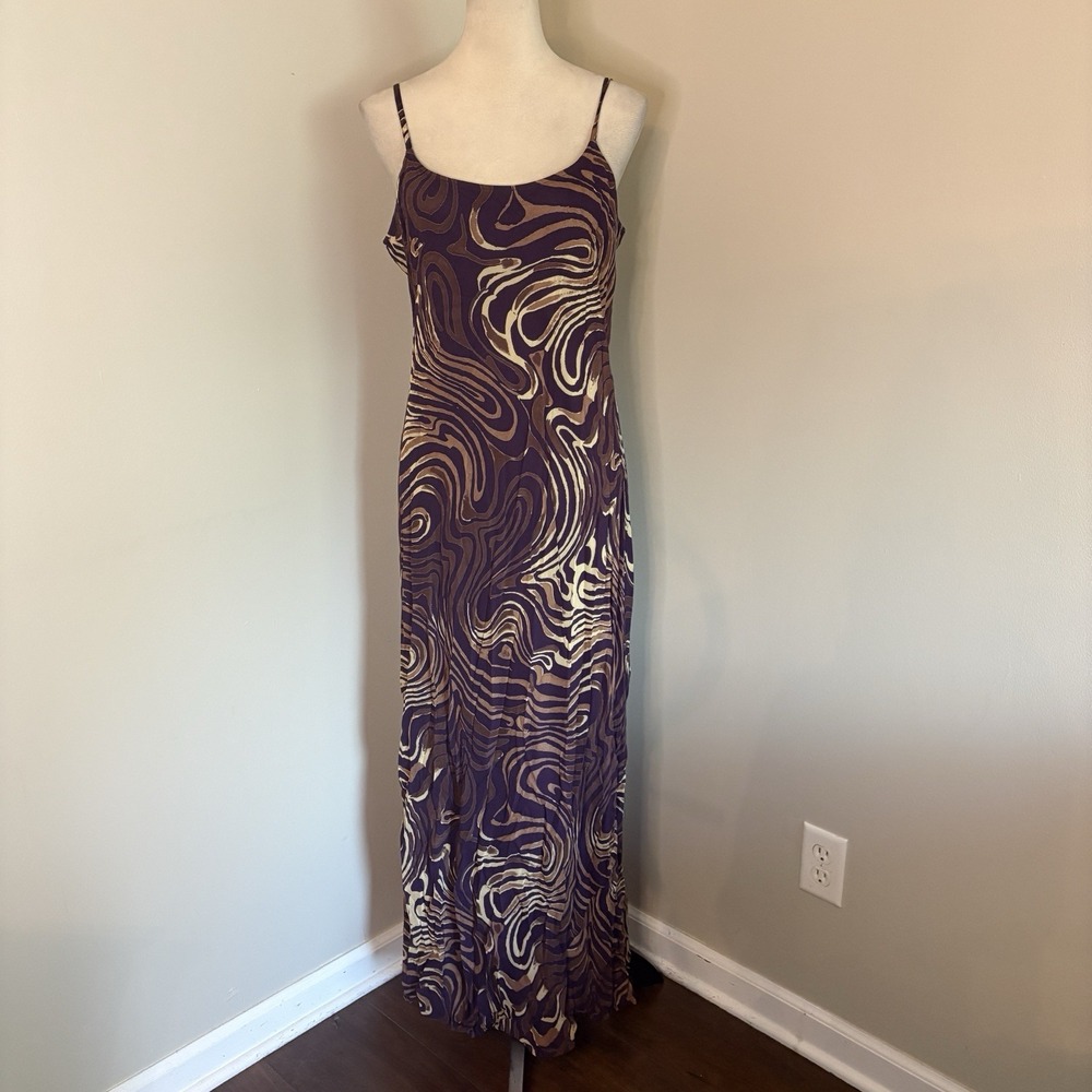 VTG 90s Newport News Liquid Swirl Maxi Dress 16 Purple Rayon Whimsigoth Y2K EUC
